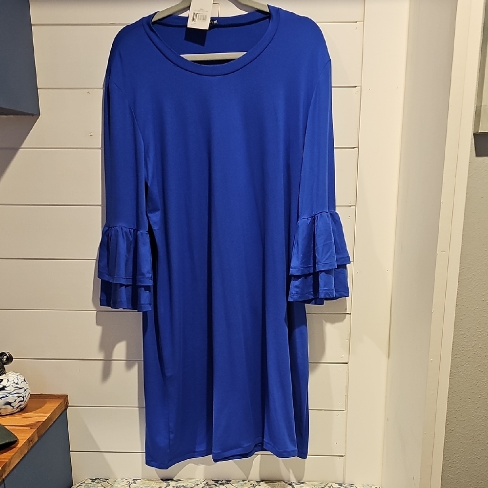 Elegant Blue Ruffle Sleeve Dress